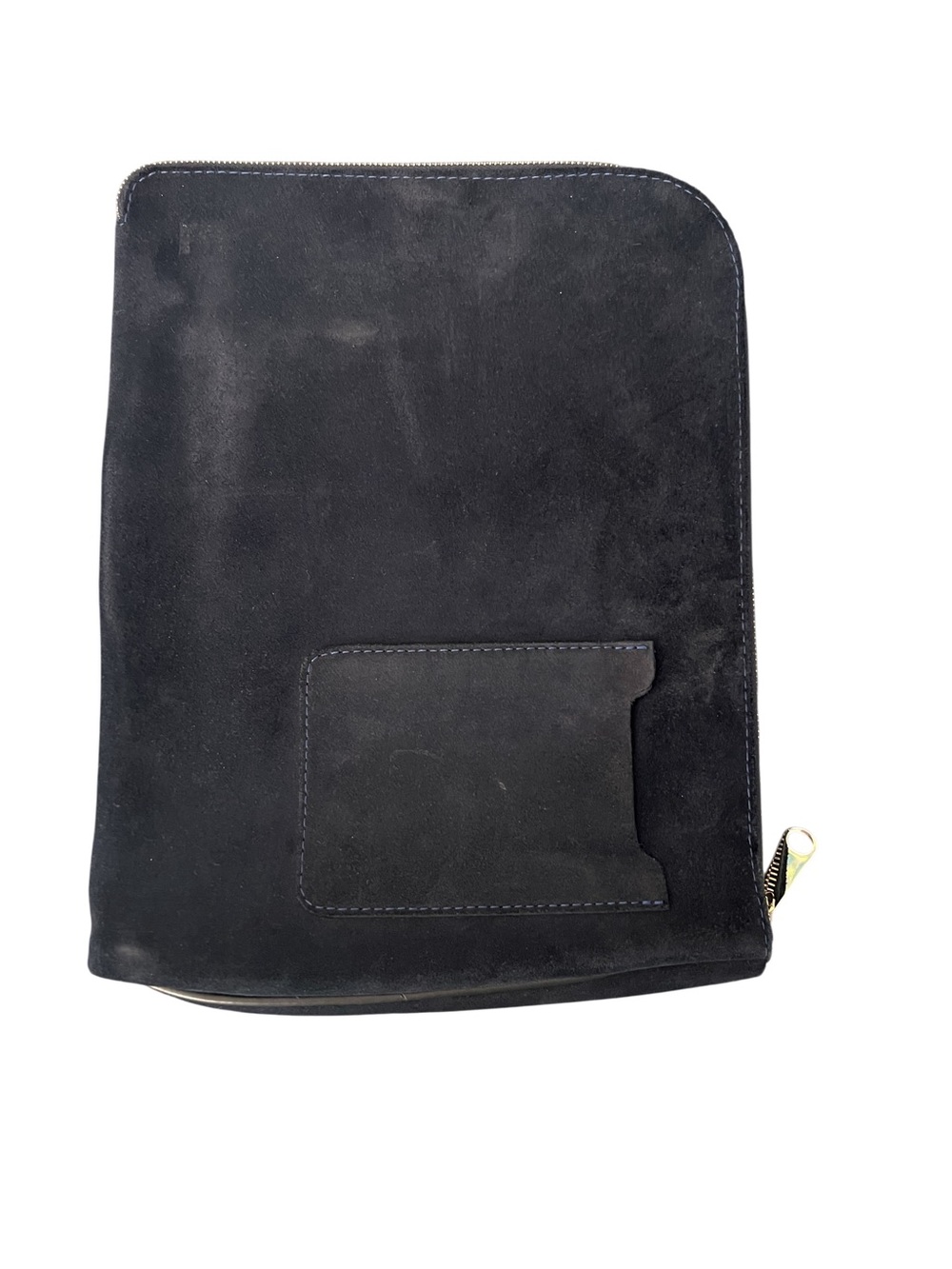Men's Navy Blue Suede Laptop Sleeve with Front Phone Pocket